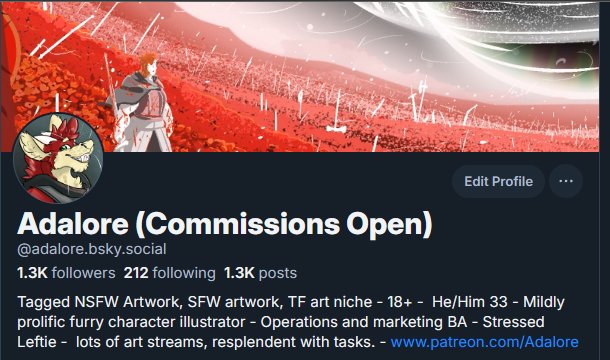 I am slowly going through my entire art backlog, (between stream work days) on bluesky over at bsky.app/profile/adalor… if that is incentive to jump over. :) I am supporting the snot out of this account right now.