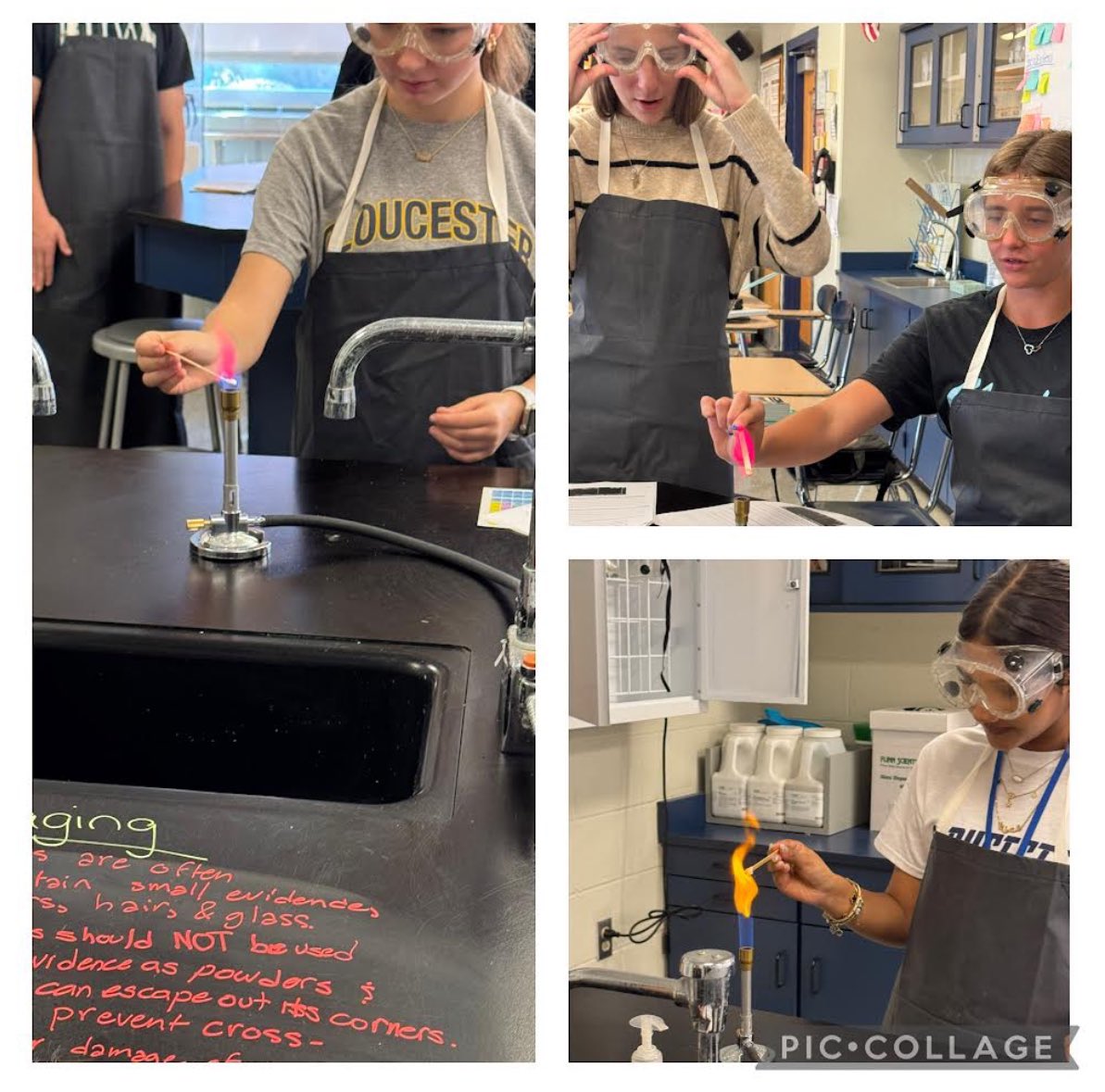 GloucesterGHS's tweet image. Honors Chemistry doing the popular flame test lab while learning about electrons in atoms.  #LionsLearning