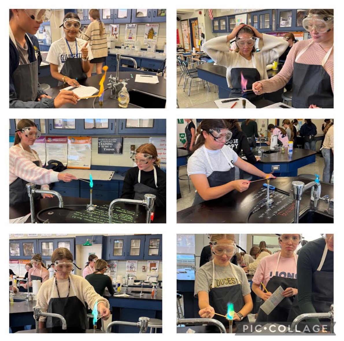 GloucesterGHS's tweet image. Honors Chemistry doing the popular flame test lab while learning about electrons in atoms.  #LionsLearning
