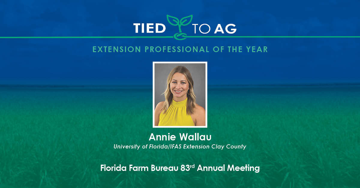 FlaFarmBureau's tweet photo. Congratulations to Annie Wallau for winning the Extension Professional of the Year award. Thank you for being a #VoiceOfAg in Clay County. https://t.co/4FRBHCOjhy