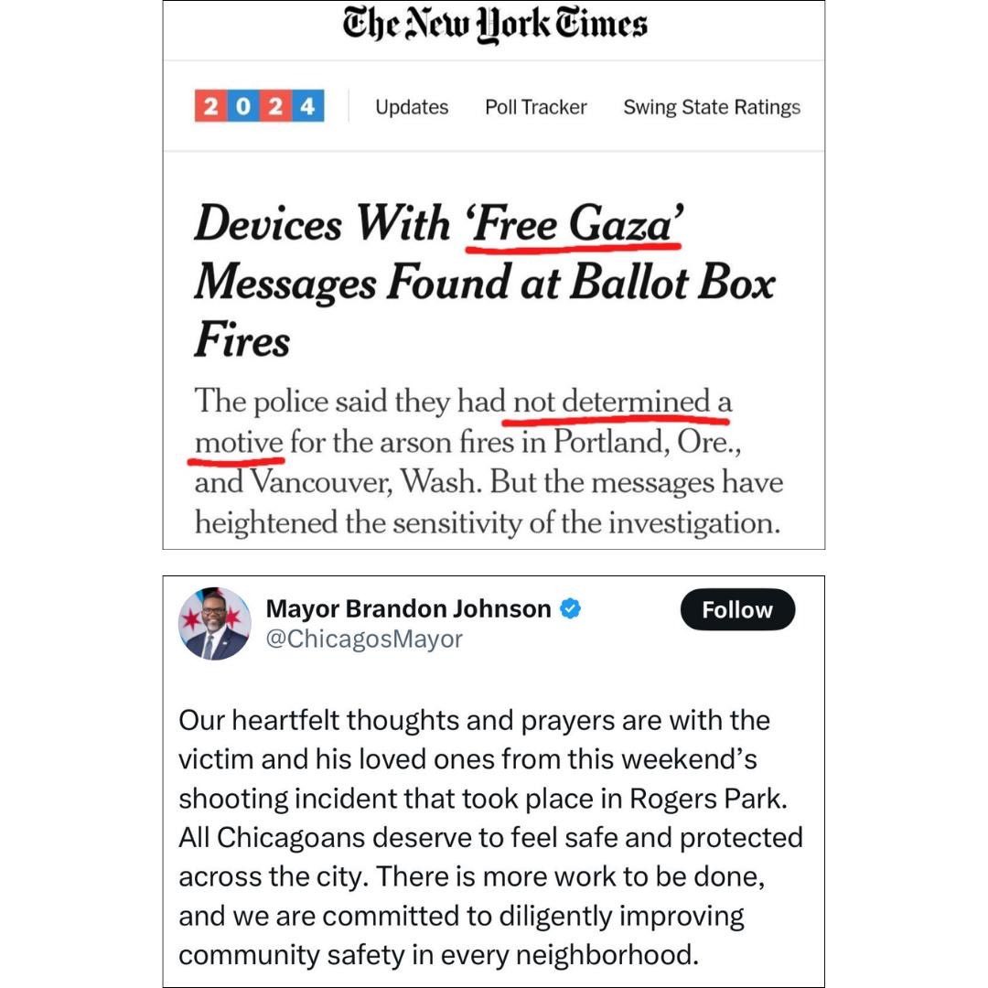 RitchieTorres's tweet image. If you burn down ballot boxes with the messages “Free Gaza” in Oregon, the local police will act as if the motive is unknown. 

If you commit a hate crime against a Jewish American en route to a synagogue in Chicago, the local Mayor will act as if the motive is unknown.   

These…