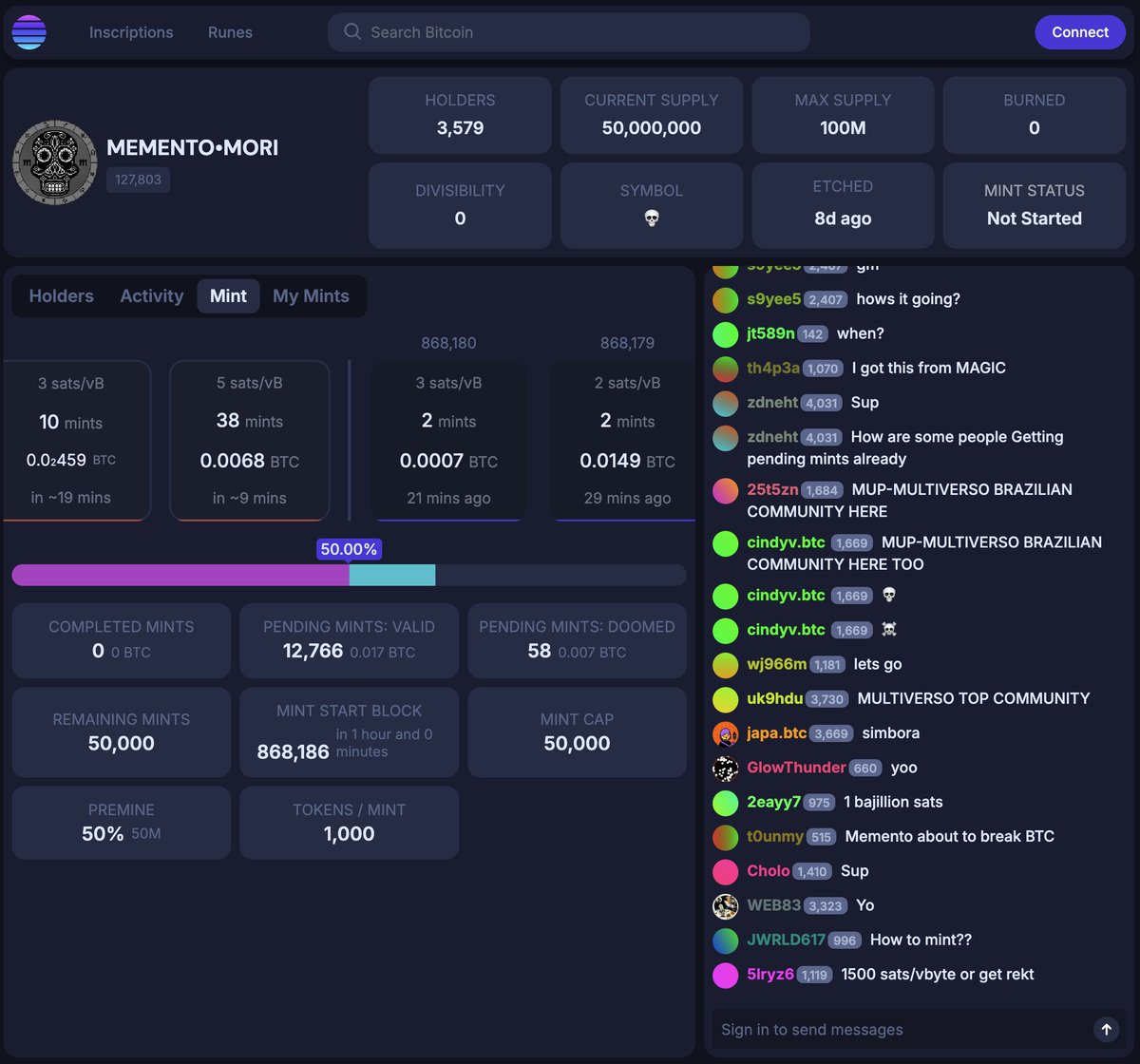 The MEMENTO•MORI mint is now just 5 blocks away and @ord_io has you  covered! ⛏️ Mint ⚡️ Speed up orders of 23 mints or less 🍿 Watch in real-time  with Block Vision