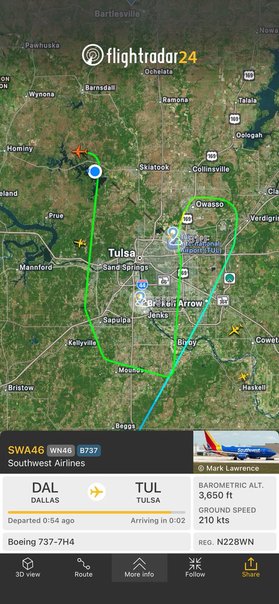 Looks like Flight WN46 from Dallas to Tulsa had to go around. Send time’s a charm, and better safe than sorry. 
fr24.com/SWA46/37c8b106