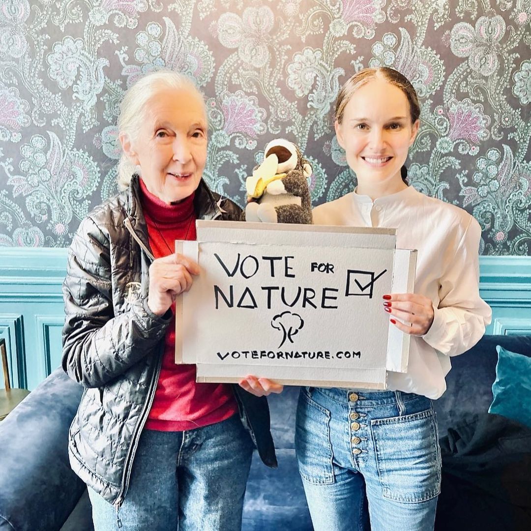 VoteForNature1's tweet photo. From activism to the voting booth, every step counts in the fight to protect our planet. 🌿✨ Natalie Portman and Dr. Jane Goodall are leading the way—let’s follow in their lead and vote for the earth we love! #NatureNeedsYou #VoteForNature #TogetherForChange #YourFutureYourVote https://t.co/LBdU2kPBik