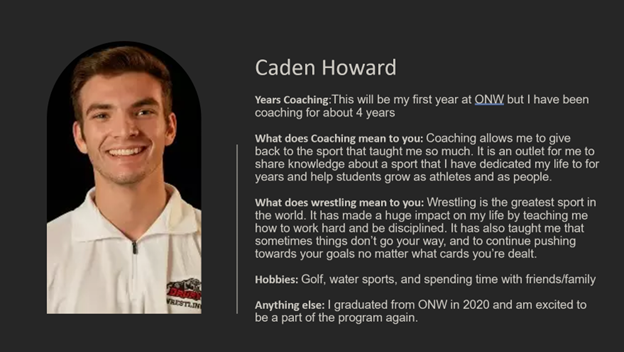 CoachCarrollONW's tweet photo. ONW wrestling is proud to announce that Caden Howard will be joining our coaching staff for the 2024-2025 season. Raven Nation give him a warm welcome as he returns home to help the next wave of Raven Wrestlers! https://t.co/x5mDE5KCPc