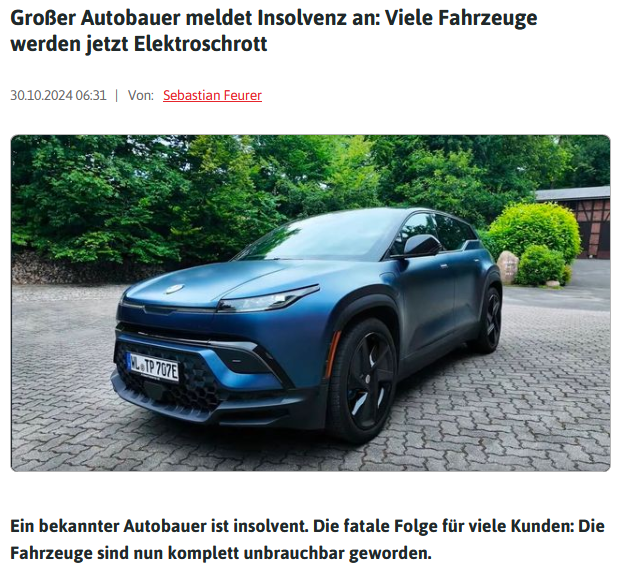 PeterBorbe's tweet image. Schöne neue Welt der Elektromobilität: Der US-Hersteller #Fisker ist pleite, und das bedeutet für alle, die so ein Auto haben: Es fährt nicht mehr. Ein "softwarezentriertes Fahrzeugdesign" sorgt dafür, dass die Fahrzeuge ohne funktionierende Server nicht mehr nutzbar sind. Und