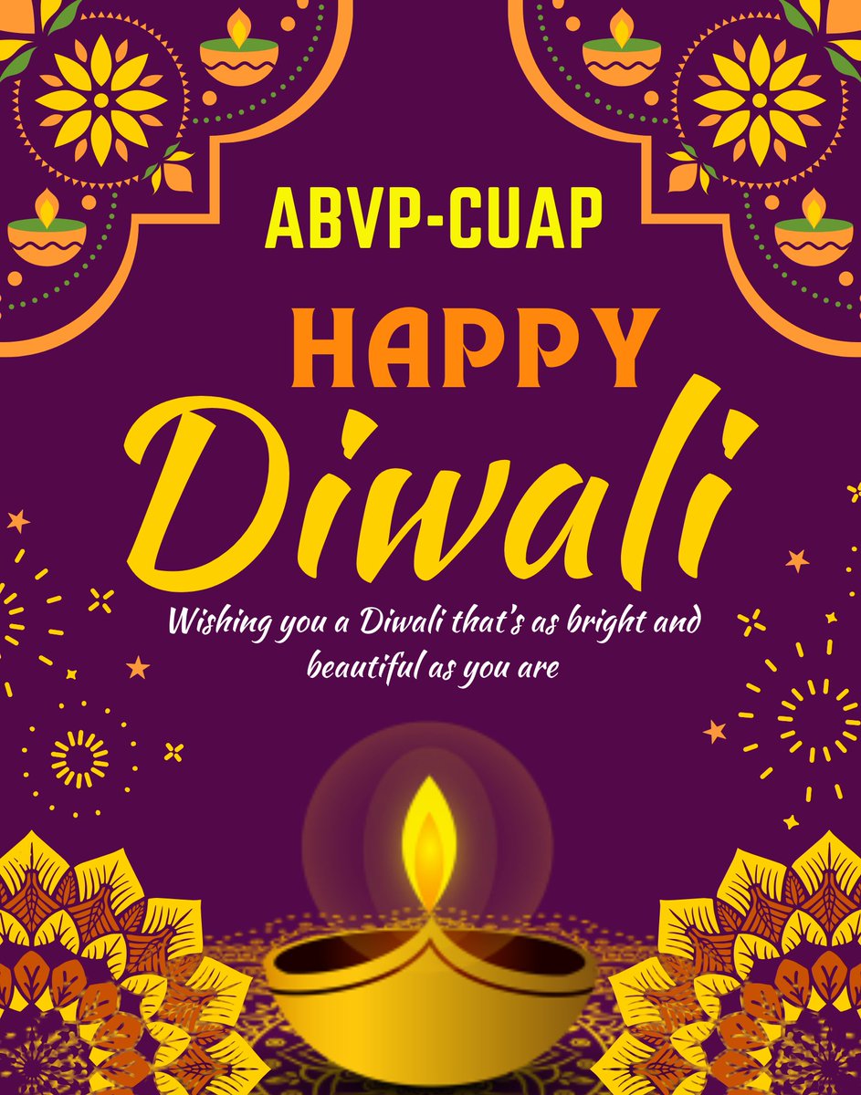 AbvpCuap's tweet photo. Warm Diwali wishes to All May the Festival of Lights bring joy, prosperity, and harmony to everyone’s lives. Let's celebrate this Diwali with unity, love, and the hope for a brighter tomorrow. Happy Diwali🪔 
ABVP - CUAP🚩 
#abvp #abvpatp #DiwaliCelebration #fearthespotlight https://t.co/e64iQw5iaj
