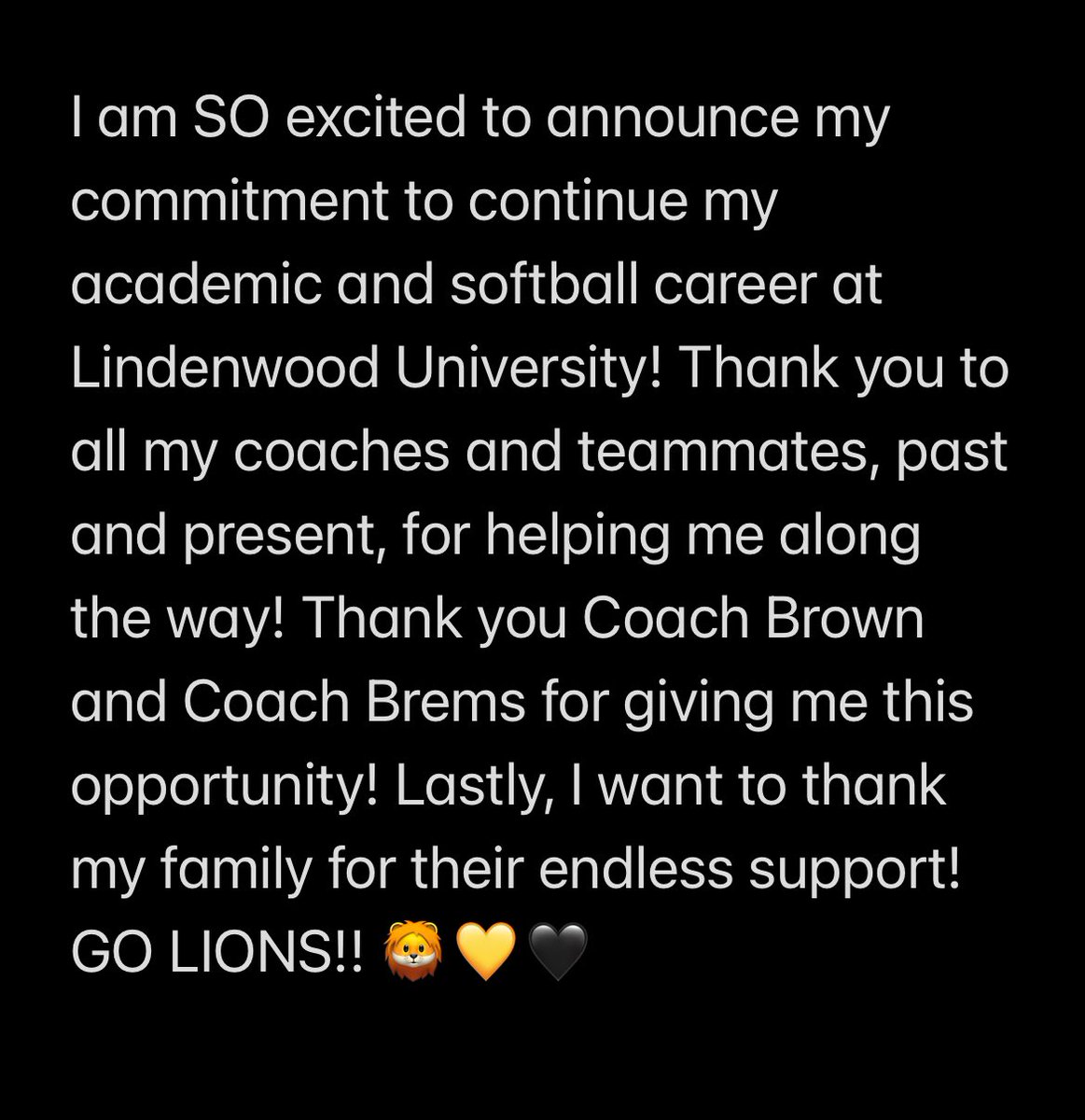 true_stella's tweet photo. Committed! GO LIONS!! 🦁💛🖤

@CoachErinBrown @ali_brems @LULionsSoftball @JWall1820 @bcpepperswall https://t.co/XQ1XyRUucl