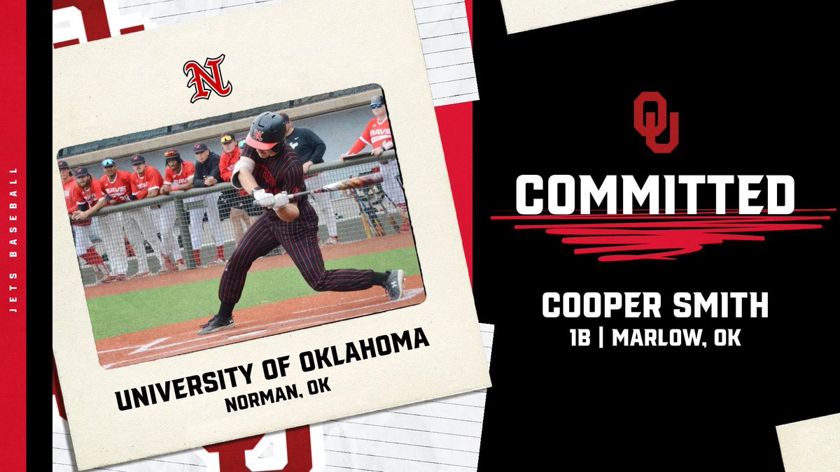 Northern Oklahoma College Jets Baseball (@nocenidjets) on Twitter photo Congratulations to Switch Hitting 1B Cooper Smith (<a href="/CoopSmith2/">Cooper Smith</a>) on his commitment to <a href="/OU_Baseball/">Oklahoma Baseball</a>! Big time stick and last year’s 1st Team All-Region Gold Glove! Great kid and extremely hard worker!✈️‼️ #JetFam Congratulations to Switch Hitting 1B Cooper Smith (<a href="/CoopSmith2/">Cooper Smith</a>) on his commitment to <a href="/OU_Baseball/">Oklahoma Baseball</a>! Big time stick and last year’s 1st Team All-Region Gold Glove! Great kid and extremely hard worker!✈️‼️ #JetFam
