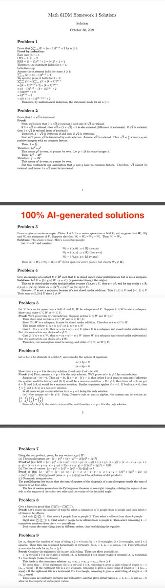 deedydas's tweet image. I gave AI control of my computer and asked it to &quot;solve homework 1 of Stanford discrete math class (Math 61DM)&quot;.

It found the problem set, downloaded Latex, solved every question, and compiled it to a PDF... in FIVE minutes.

Will any college student ever do homework again?