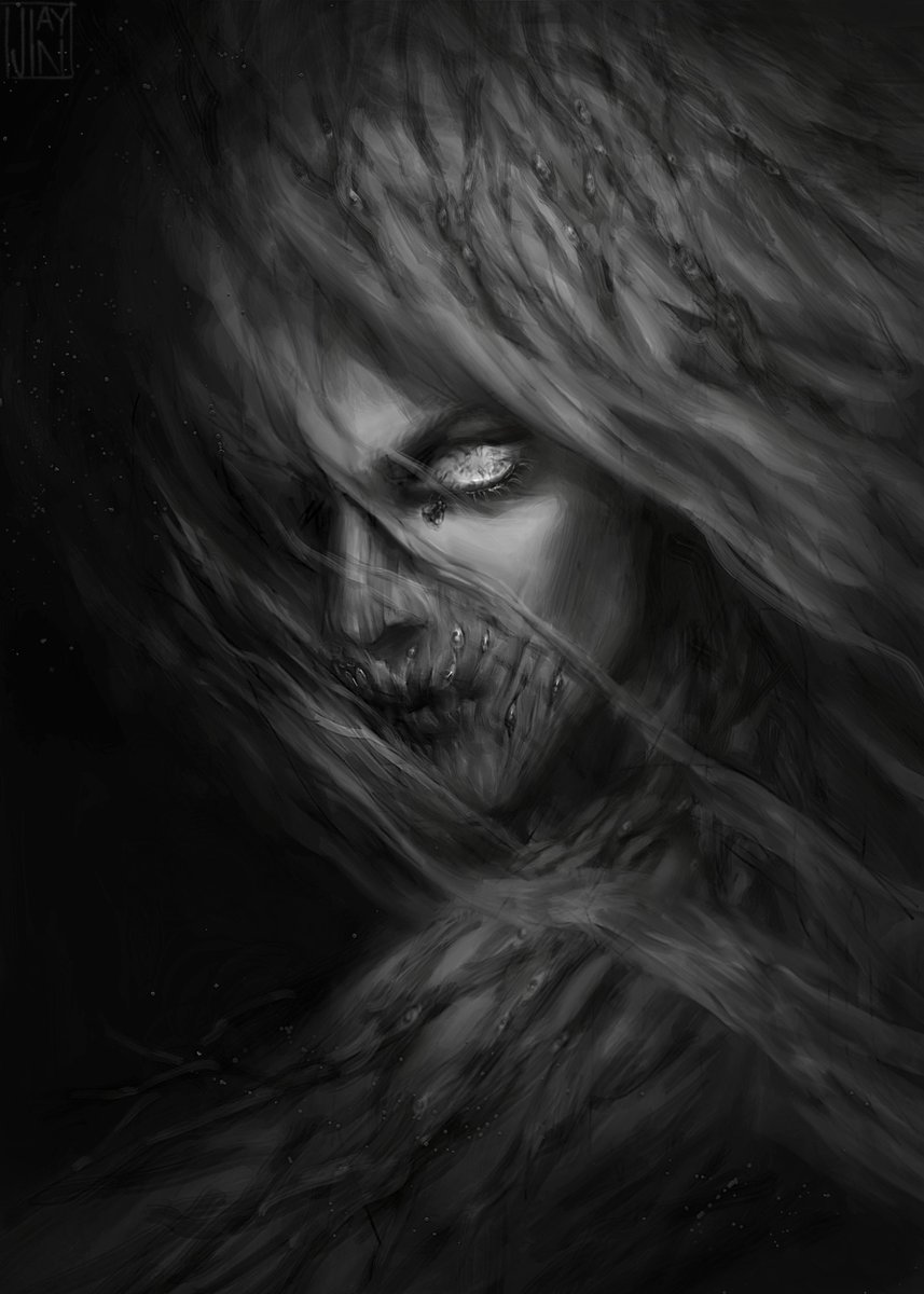 jia_yn's tweet image. Happy Halloween! A lot’s been going in my life lately but here’s a spooky Godwyn drawing I’ve been sitting on for a while. I’m not super happy with it or even the concept, but I tried???
(ELDEN RING)