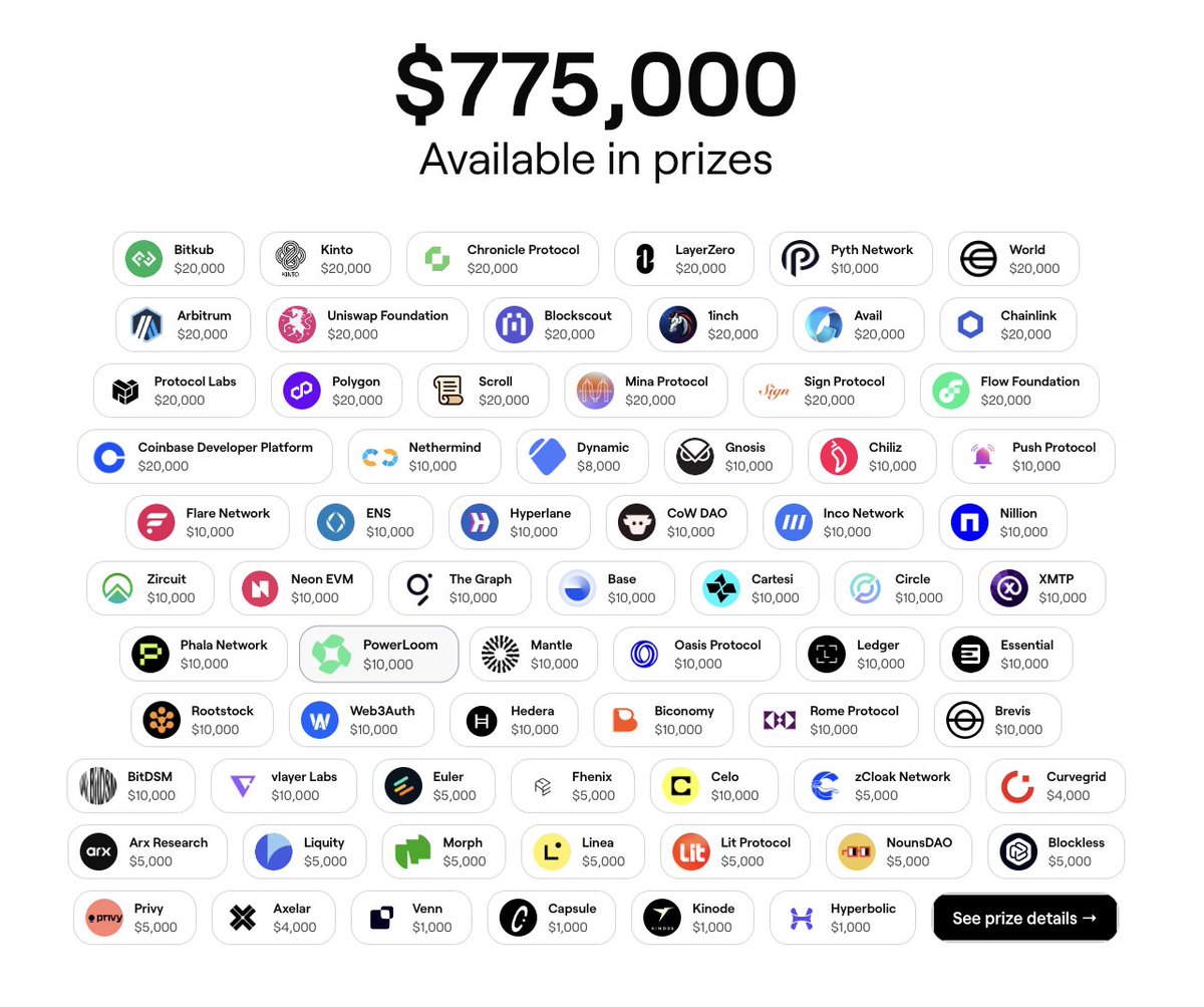 ETHGlobal Bangkok is our biggest event EVER 🇹🇭

💰 $775,000 in prizes
⭐️ 69 partners
🚀 Hands-on workshops
🎓 24x7 mentoring
🤝 New friends

Can't wait to see what you build!