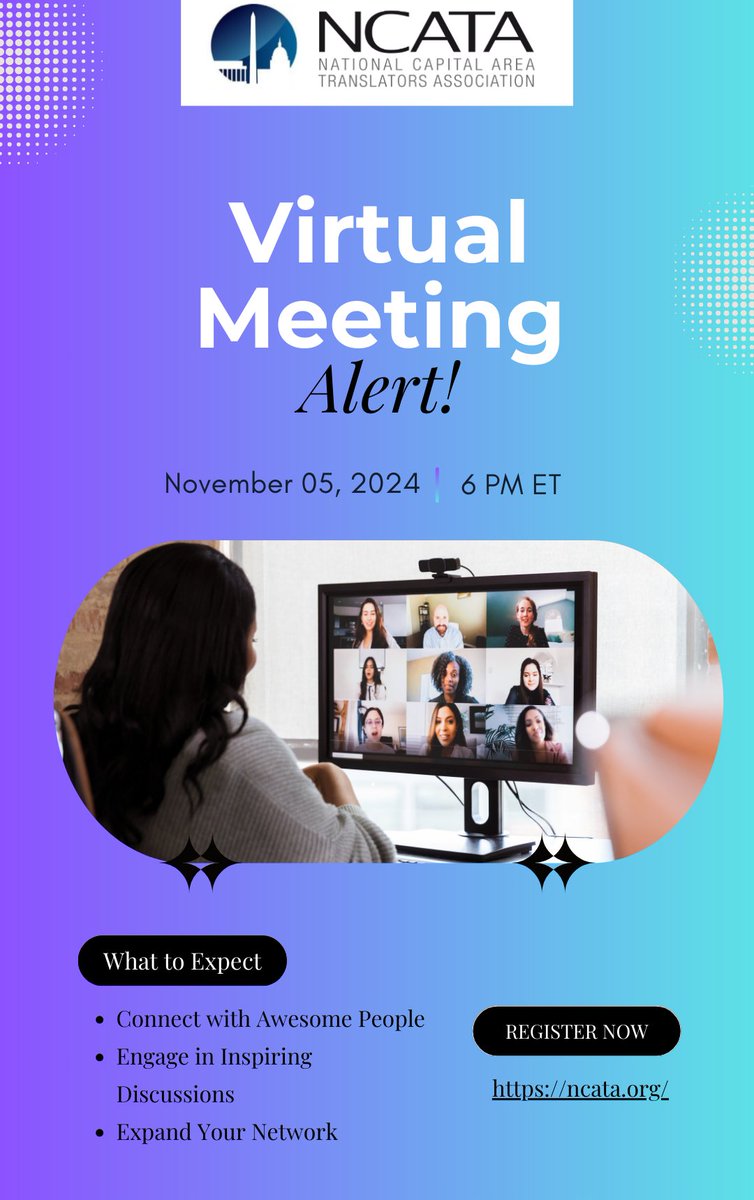 Missed ATA65 this year? Don’t worry! We’re hosting a virtual meet-up where attendees will share their experiences, insights, and key takeaways.

Register now at: ncata.org/meetinginfo.ph…

#ATA65 #NCATA #Networking #Translators #Interpreters