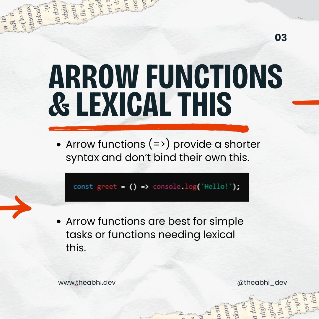 theabhi_dev's tweet image. JavaScript functions are the foundation of web interactivity. Discover how function declarations, arrow functions, and closures work together to enable powerful functionality. #JavaScriptFunctions #Scope #Closures #WebDevelopment #75DaysMERNChallenge #MERN