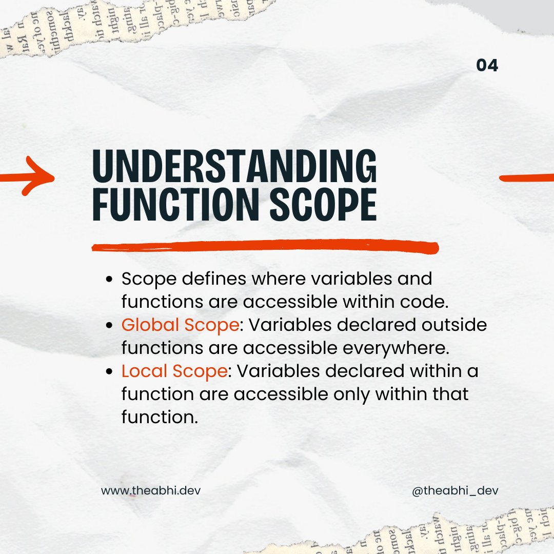 theabhi_dev's tweet image. JavaScript functions are the foundation of web interactivity. Discover how function declarations, arrow functions, and closures work together to enable powerful functionality. #JavaScriptFunctions #Scope #Closures #WebDevelopment #75DaysMERNChallenge #MERN
