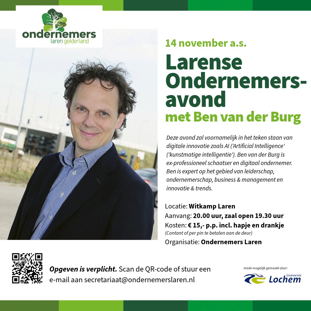 Op 14 november, de avond voor de landelijke Dag van de Ondernemer, is er bij Witkamp in Laren een ondernemersavond. Oud-topschaatser Ben van der Burg deelt met u de laatste ontwikkelingen op het gebied van digitale innovatie.