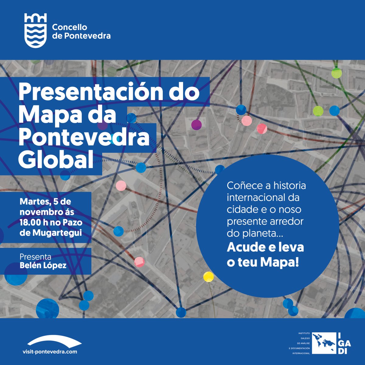 #NósNoMundo Conta atrás para presentar o Mapa de cidade global de #Pontevedra ❗️

👉Cal é a historia internacional da cidade? Como nos conectamos ao mundo hoxe ?
👉Martes 5 de novembro 18h Pazo de Mugartegui, damos a volta ao mundo <a href="/Pontevedrate/">Concello de Pontevedra</a>  🌍🌎🌏
igadi.gal/en/noticia/pon…