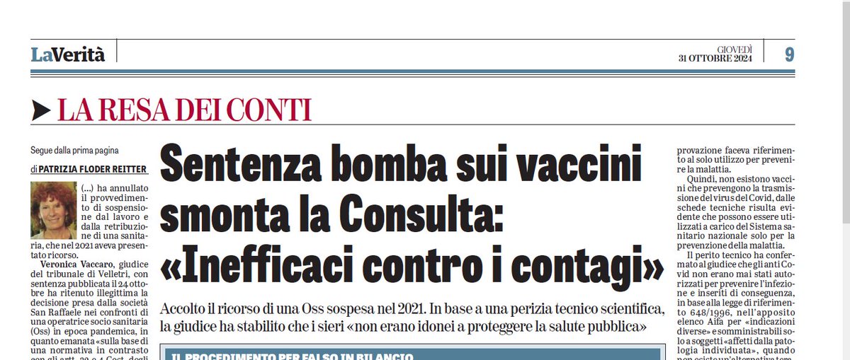 Basterebbe che tutti i giudici si affidassero a una consulenza tenica e sarebbe fatta giustizia sugli #obblighivaccinali  contro legge ed evidenza scientifica <a href="/LaVeritaWeb/">La Verità</a>