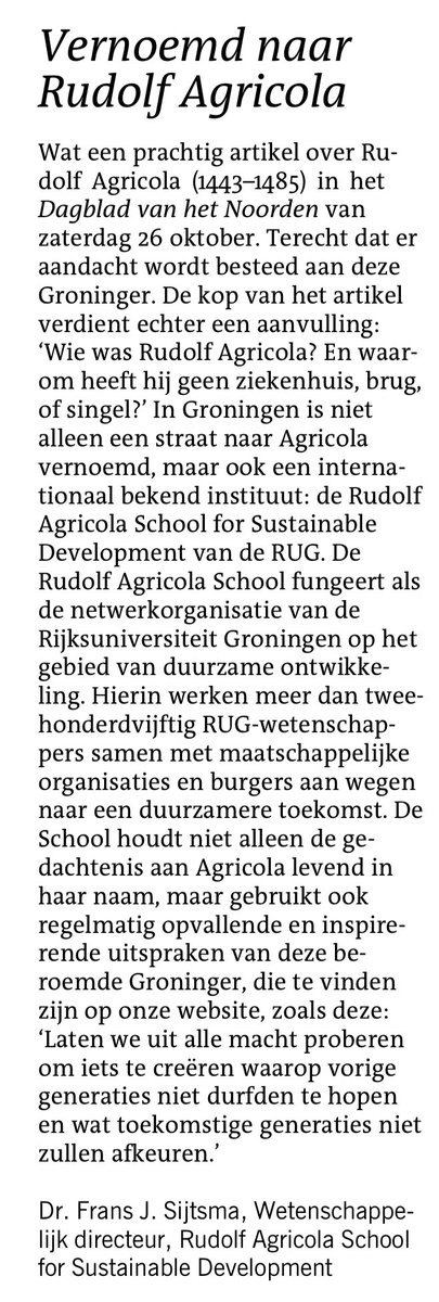 Cisca Wijmenga (@wijmenga_cisca) on Twitter photo De Rudolf Agricola School voor Sustainable Development <a href="/univgroningen/">University of Groningen</a> werkt aan een duurzame toekomst. De naamgever zou trots geweest zijn. Wat een mooie legacy <a href="/SuSoRUG/">Rudolf Agricola School for Sustainable Development</a> De Rudolf Agricola School voor Sustainable Development <a href="/univgroningen/">University of Groningen</a> werkt aan een duurzame toekomst. De naamgever zou trots geweest zijn. Wat een mooie legacy <a href="/SuSoRUG/">Rudolf Agricola School for Sustainable Development</a>