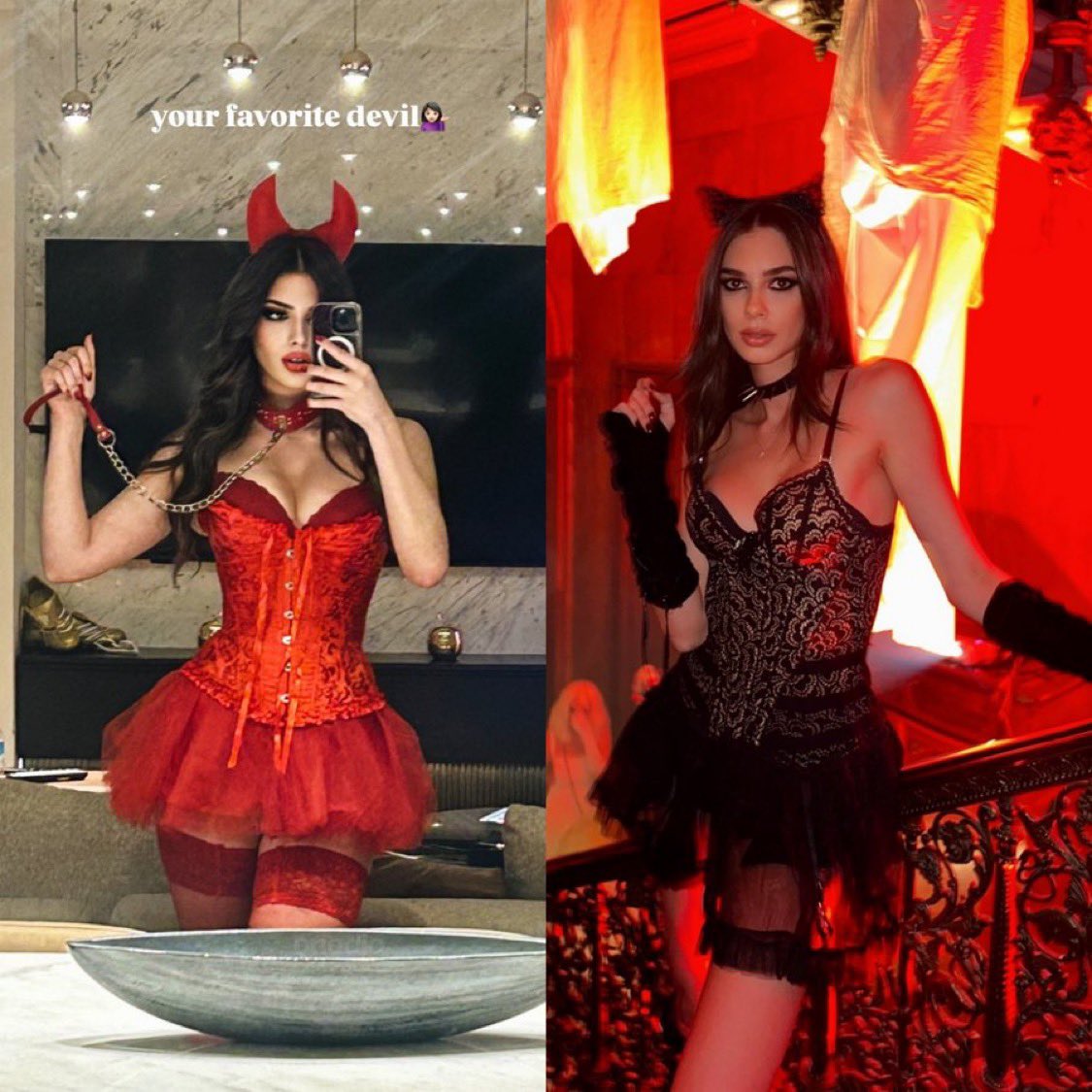 Defne Samyeli’nin kızları Derin ve Deren Talu kardeşler, Cadılar Bayramı partisi ‘Şeytan ve Kara Melek’ kostümlerini tercih etti.