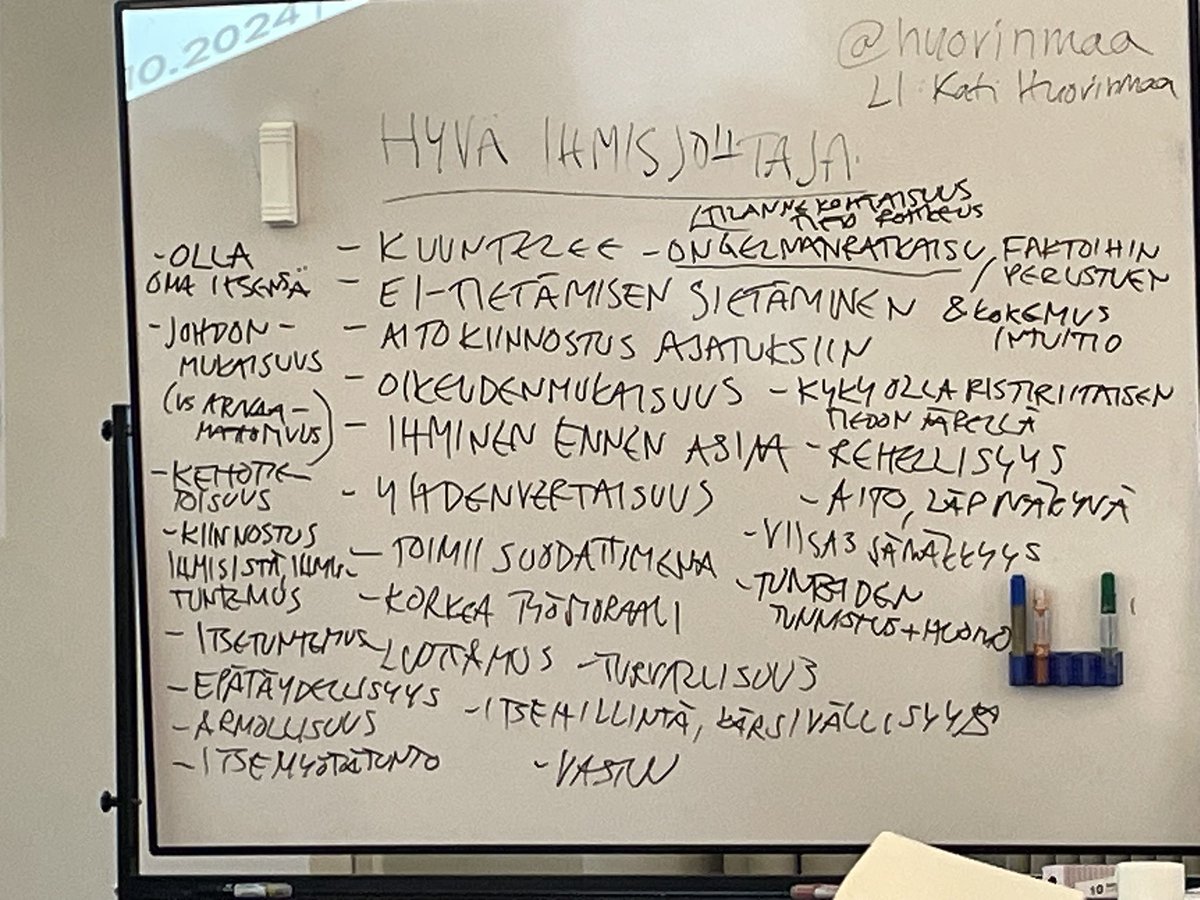 Paula M Kinnunen (she/her) (@kinnunen_pm) on Twitter photo What is human-centric leadership? What a list we created @ #thinkandlead led by <a href="/Huovinmaa/">Kati Huovinmaa</a>! Most important: be what you deeply are. #helsinkialumni What is human-centric leadership? What a list we created @ #thinkandlead led by <a href="/Huovinmaa/">Kati Huovinmaa</a>! Most important: be what you deeply are. #helsinkialumni