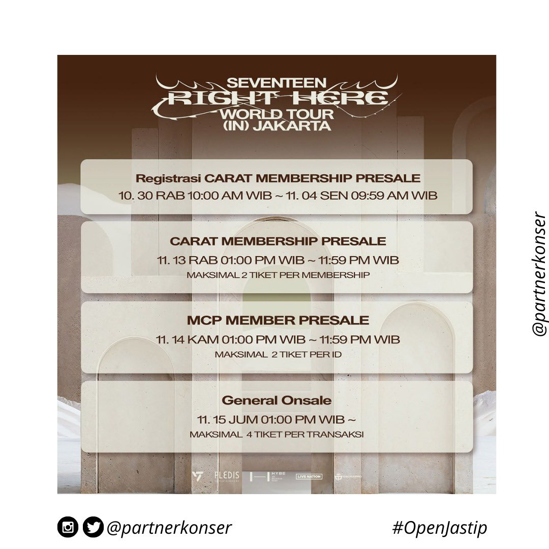partnerkonser's tweet photo. [Open Ticketing Service Jaswar/Jastip Konser SEVENTEEN WORLD TOUR]

Calling all Carat! We are excited to sing along together in SEVENTEEN CONCERT [RIGHT HERE] IN JAKARTA  2025✨

DM to secure your slot 📩

#SEVENTEEN #SVT_RIGHT_HERE_IN_JAKARTA #Jastip #Jaswar #Jastip https://t.co/DzXFd0f01e