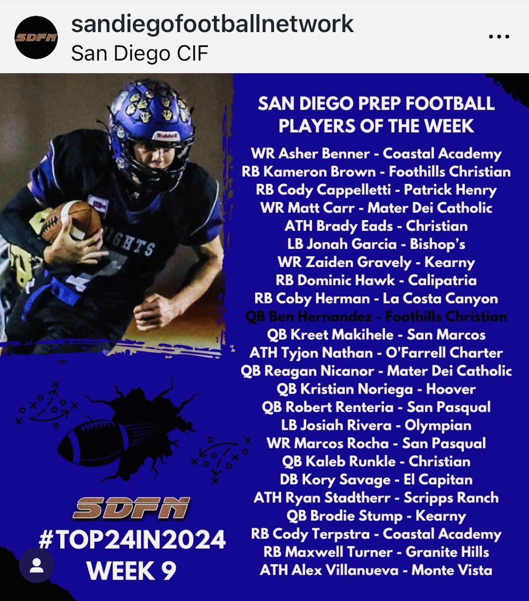 ReaganNicanor's tweet photo. Thank you @sdfootball it’s an honor to be on the #Top24in2024 2 weeks in a row. Hopefully I’ll have an opportunity to 3 peat, I’ll be ready as always! 😉@mdcrusadersfb @rashard_cook @CoachAmon @KUSIPPR @Daygofootball @PPRPapaPig https://t.co/Nc4Dzv6qYM