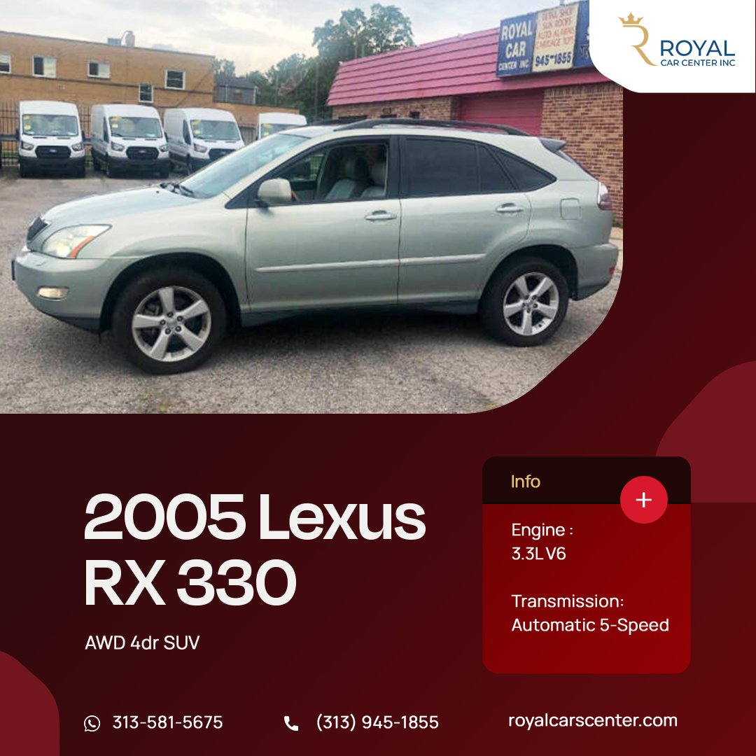 Royalcarscenter's tweet image. Lexus RX 330 - 2005 MODEL
Price: $4,900
Exterior Color: Gray
Read more: royalcarscenter.com/cars/2005-lexu…
(313) 945-1855
(313) 485-9895
royalcarcenterinc@gmail.com

#UsedCars #Lexus #UsedCarsNearMe #RoyalCarCenter #PreOwnedCars #Detroit #Michigan