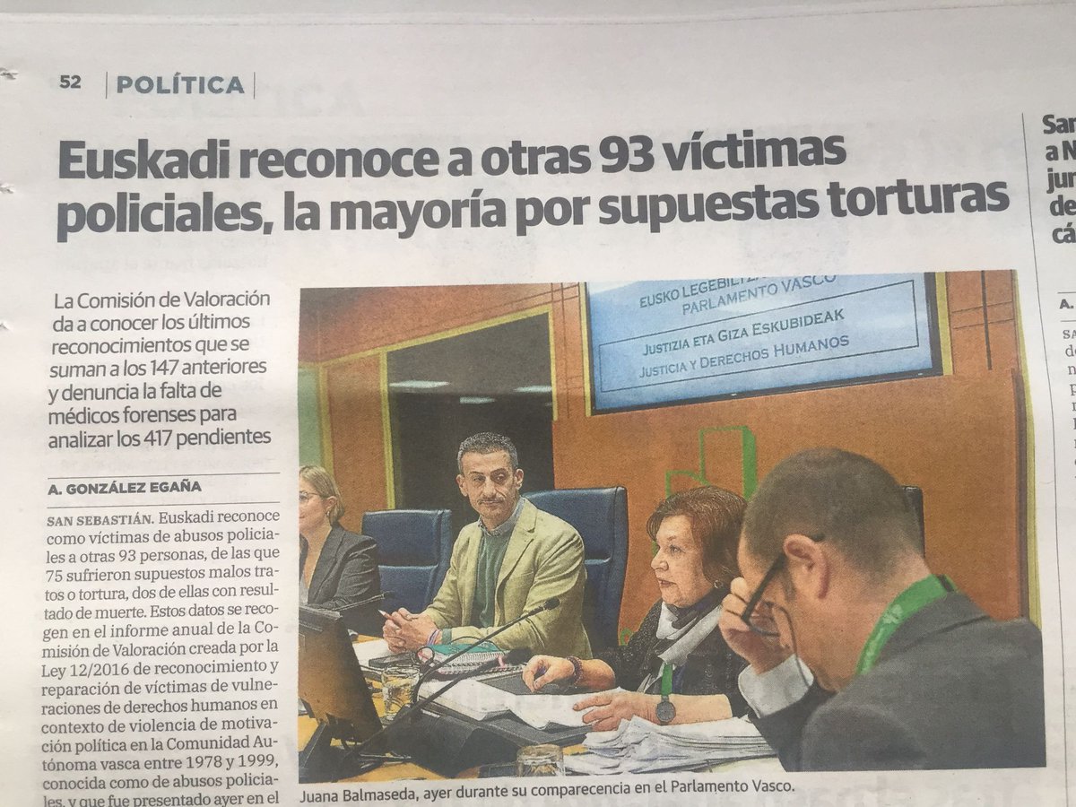 Pues en 2024 DV ya asume (en página 52) que hay torturados, pero no tortura. Y menos aún torturadores, se entiende

62 de los 93 casos reconocidos ocurrieron en Gipuzkoa, por cierto (el informe oficial completo va adjunto)

naiz.eus/es/info/notici…