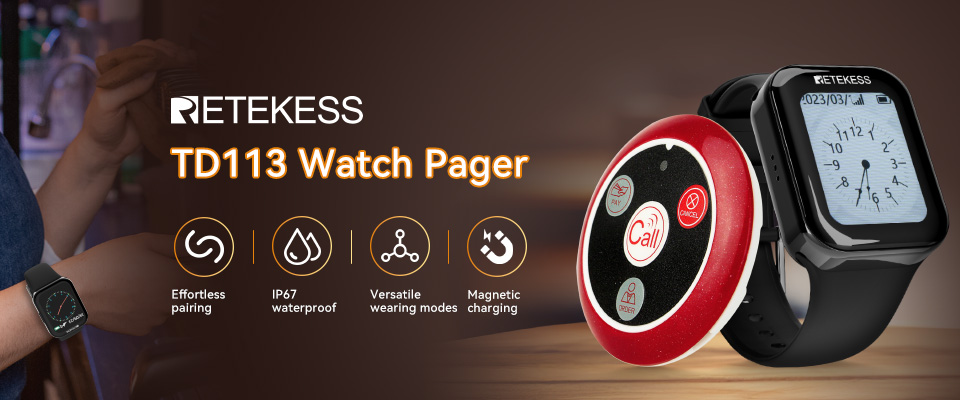retekess's tweet image. 🚨 New Arrival Alert! 🚨

Introducing the Retekess TD113 Touch Screen Watch Pager Receiver, now available! 🎉
✨ Experience seamless two-way communication to enhance your team&apos;s efficiency.

Don&apos;t miss out on this game-changing tool!📲💼

#Retekess #NewArrival #TechInHospitality
