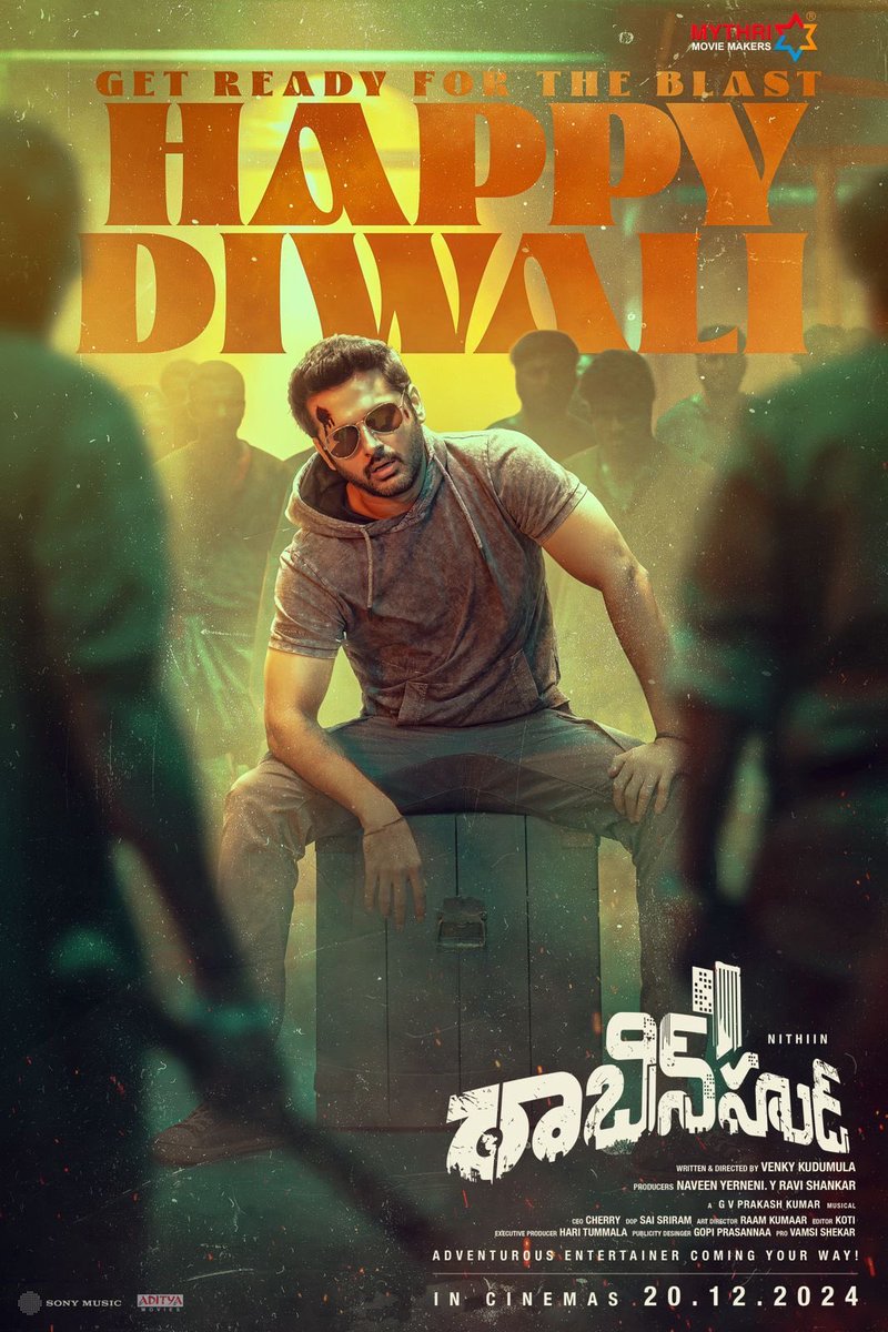 actor_nithiin's tweet photo. Team #Robinhood wishes you all a blasting Diwali with a lot of laughter and joy 💥💥

Get ready for an entertaining adventure in cinemas from December 20th ❤‍🔥

Teaser coming very soon 💥

 @sreeleela14 @VenkyKudumula @gvprakash ⁦@MythriOfficial⁩ https://t.co/4D9UVrc7H9
