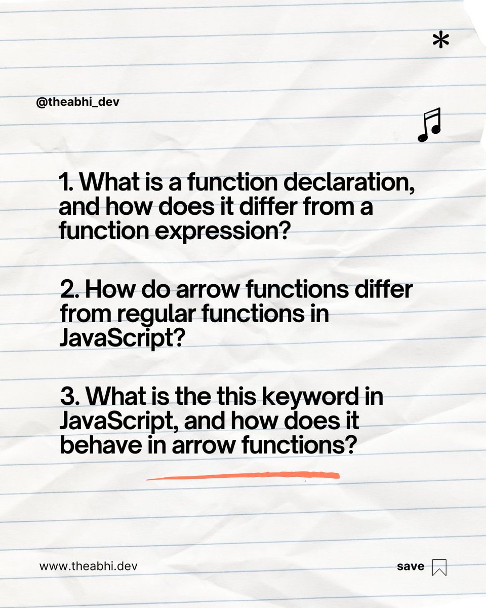 theabhi_dev's tweet image. Boost your JavaScript knowledge with these interview-ready questions on functions, scope, and closures! Essential topics for understanding code organization. #JavaScriptInterview #Functions #Scope #Closures #75DaysMERNChallenge #MERN