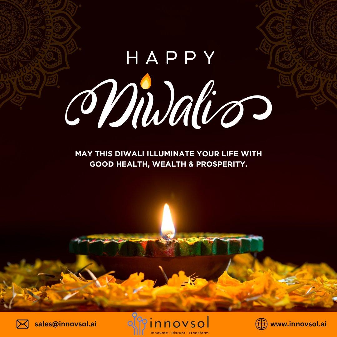 Innovsol_ai's tweet photo. ✨ Happy Diwali from all of us at Innovsol! ✨

May the light of this festival bring joy, prosperity, and new beginnings for you and your loved ones. 

Wishing you a sparkling Diwali filled with laughter, warmth, and success. 🪔🎆

#HappyDiwali #Diwali2024 #FestivalOfLights https://t.co/LUMMhHf7hq
