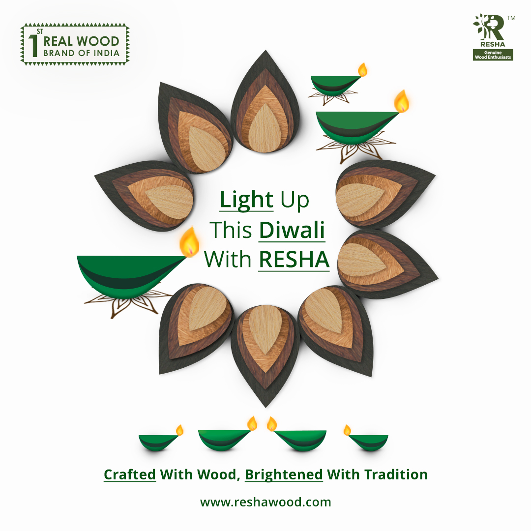 Reshawood's tweet photo. This Diwali, let your home shine with the warmth of wood and tradition. At RESHAwood, we celebrate the festival of lights with a beautifully crafted wooden rangoli, adorned with a glowing diya. https://t.co/QG7xBRLOth