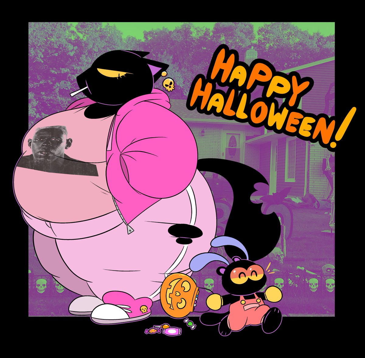 heartbreak_k_'s tweet image. mocha got roped into babysitting for rerun somehow. at least he&apos;s having fun...
have a happy and safe halloween! 🎃
