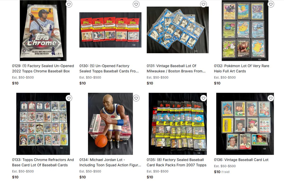 Tonight's Auction Highlights: Michael Jordan Lot, Topps Chrome Un-Opened Box, Vintage Baseball Cards of the Milwaukee Braves, Pokémon Lot and More. Come see this Auction ending 11.03.2024. Link in Bio!!!

#MichaelJordan #ToppsChrome #VintageBaseballCards