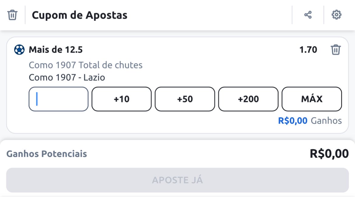 Linha boa para amanhã.
A equipe do "Como" é muito ofensiva e finaliza bastante independente da força de seu adversário.

2,5% na odd 1,70$📈