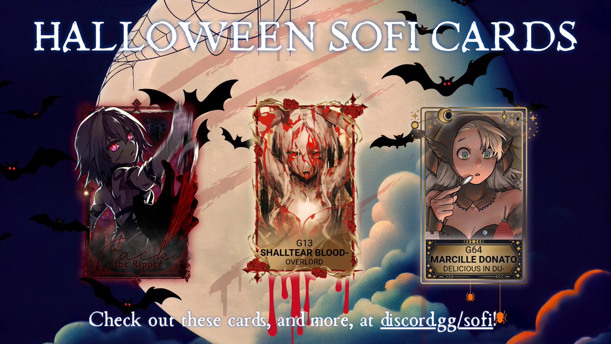 sofidiscord's tweet photo. Happy Halloween! Our players submitted their favourite Halloween/Spooky cards to us, and here are some of our community team's favourites! See more creative designs at our server, at https://t.co/VDgBtfiU8A !

We're also giving 20 wist to 2 people who like + comment your Discord ID + RTs this post in the next 48 hours~ Good luck!