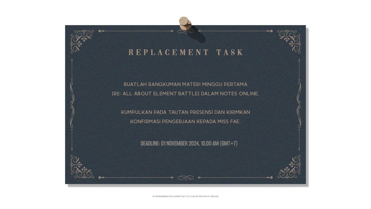 ㅤㅤ
𝐑𝐄𝐏𝐋𝐀𝐂𝐄𝐌𝐄𝐍𝐓 𝐓𝐀𝐒𝐊
🖇️ bit.ly/EBPresence

deadline: November 1, 2024. 10:00  (GMT+7) 

&amp;. <a href="/glorymoroi/">Batty🦇</a> <a href="/forzdhampir/">Wolpie🐺</a> <a href="/TJENDRAMAWA/">Saras (LH)</a> <a href="/soobinvh/">Ardyan, Nadhatama</a> <a href="/nightorbx/">ACA</a>
ㅤㅤ