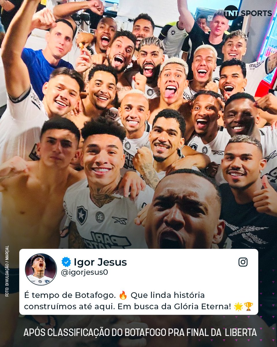 TNTSportsBR's tweet photo. EM BUSCA DA GLÓRIA ETERNA! 🏆
O Igor Jesus publicou essa mensagem após a classificação do Botafogo pra final da #Libertadores2024! https://t.co/8XYfm68NFj