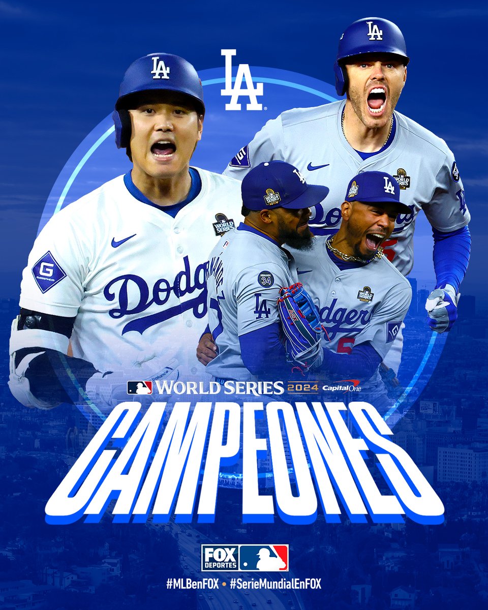 FOXDeportes's tweet photo. 🔥 LOS DODGERS SON LOS CAMPEONES DE LA #MLBenFOX. 😎

🔵 El equipo de Los Angeles venció a los Yankees y conquistó la #SerieMundialEnFOX. ¡FELICIDADES, CAMPEONES! 👑 https://t.co/iq2n5Zd10V