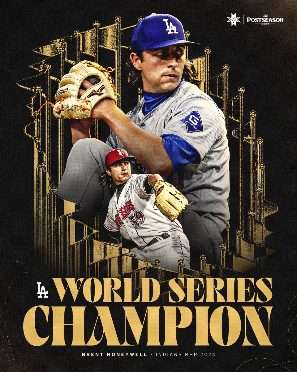 indyindians's tweet photo. Brent Honeywell Jr. began the 2024 campaign on our Opening Day roster. He's now a World Series champion.

Congratulations to 🍯 on becoming the first player since Rawly Eastwick in '75 to play with the Indians and appear in the World Series for the champ in the same season. https://t.co/x0neUAmDyI