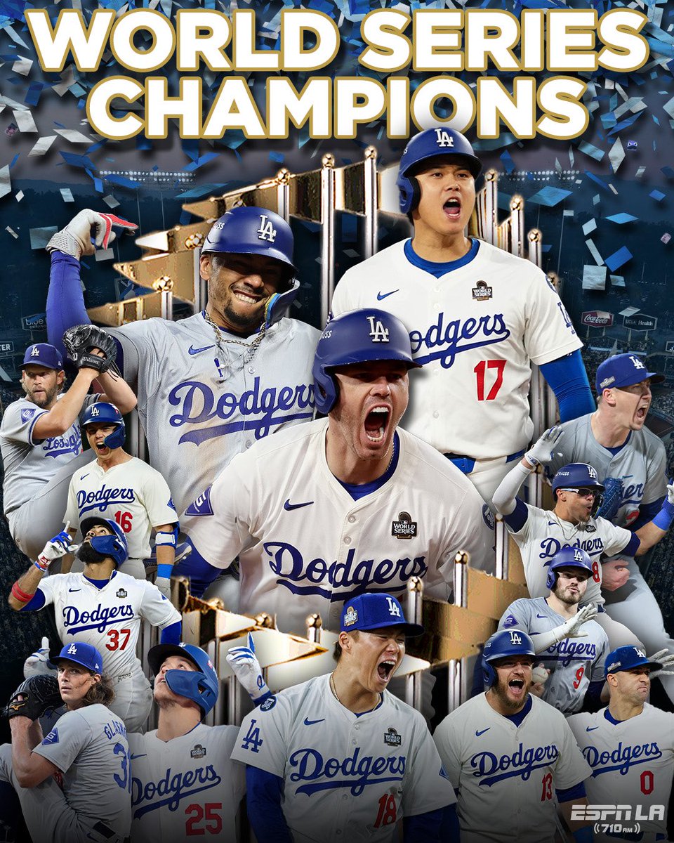 ESPN Los Angeles (@espnlosangeles) on Twitter photo THE DODGERS ARE WORLD SERIES CHAMPIONS!!!
LA beats the Yankees to win their 8th title in franchise history! THE DODGERS ARE WORLD SERIES CHAMPIONS!!!
LA beats the Yankees to win their 8th title in franchise history!