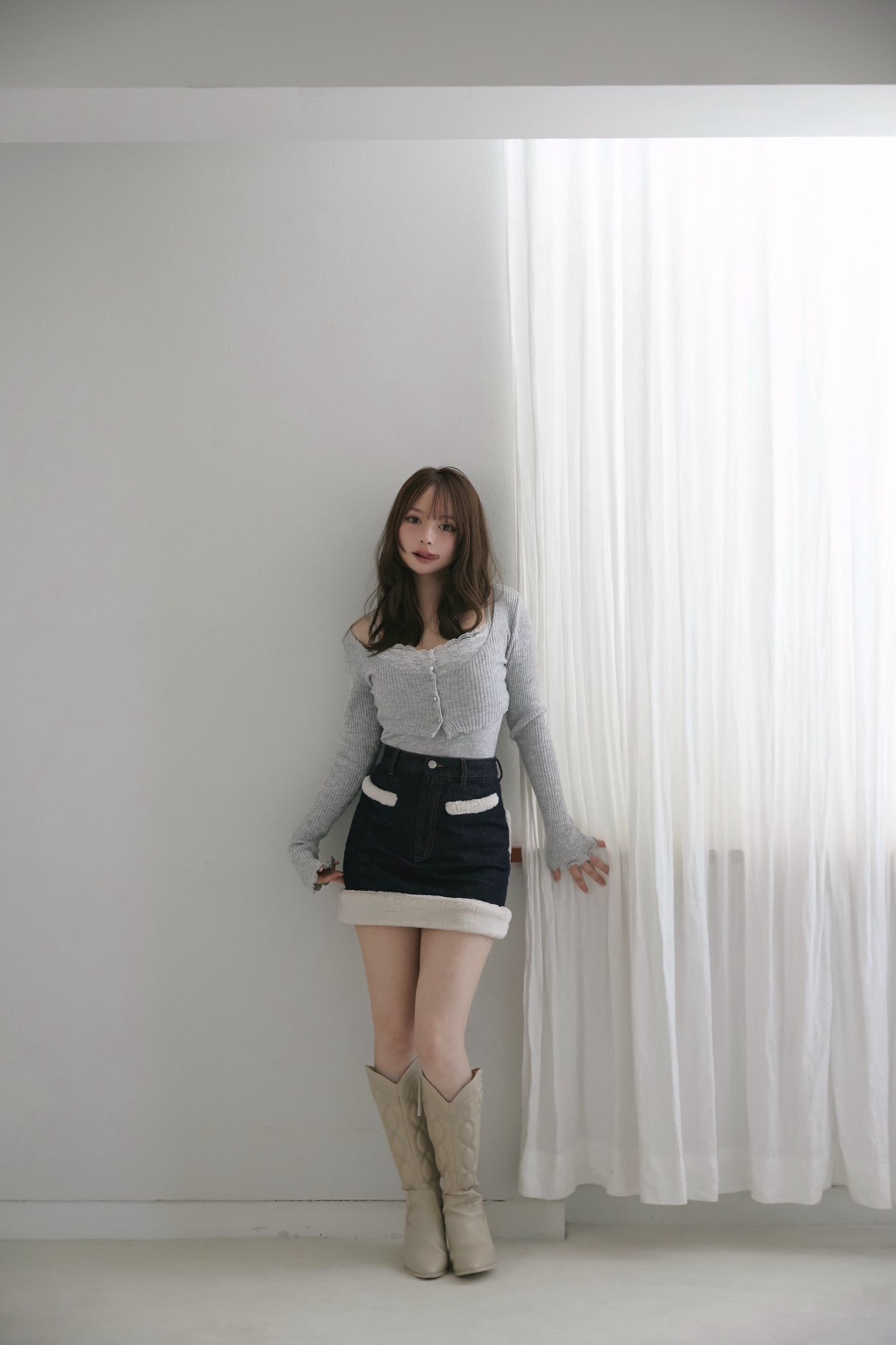 スカート andmary Fur pocket denim skirt S ANDMARY】Fur pocket denim skirt