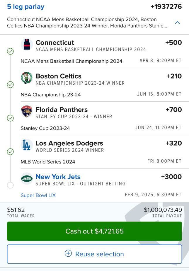 br_betting's tweet photo. DODGERS WORLD SERIES ✅

JUST NEED A JETS SUPER BOWL TO WIN A MILLION DOLLARS 🤯

(IG: brandonlichtenstein @fdsportsbook) https://t.co/9JsXyrhafm