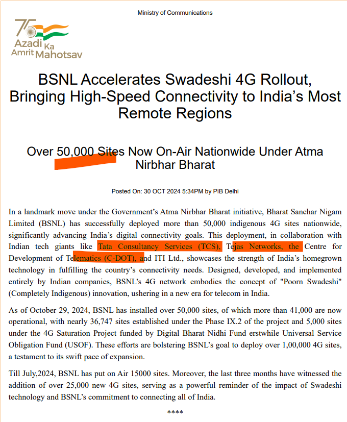 Sectorsignals's tweet image. India 4G - Current Status

#Tejasnet