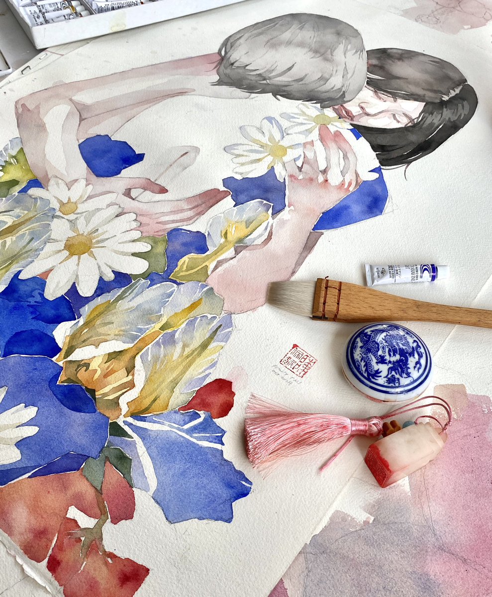 pennytan_art's tweet photo. title: from my tears i watered a garden
size: 18”x 24” 
medium: kusakabe watercolors on arches watercolor paper
year: 2024
show: Beyond the Obvious,  Nov 4 2024 https://t.co/cKJrnZy0fC