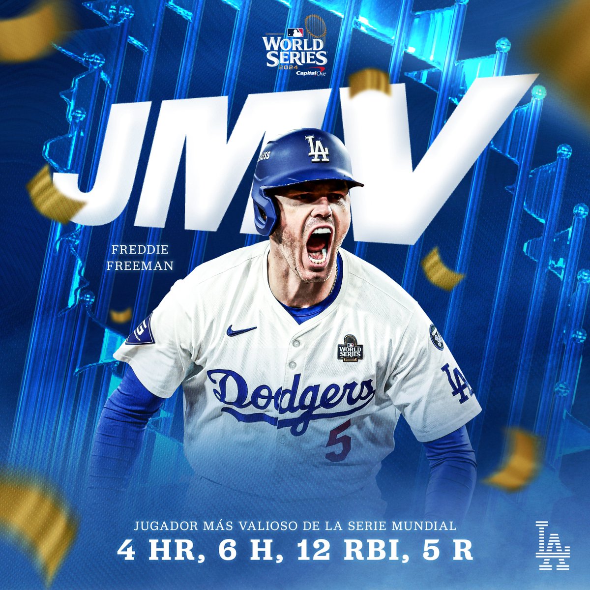 LosDodgers's tweet photo. 4 cuadrangulares, 12 carreras impulsadas, Freddie solo uno.

¡FREDDIE FREEMAN ES EL JUGADOR MÁS VALIOSO DE LA SERIE MUNDIAL 2024! #SERIEMUNDIAL https://t.co/AykN0gOxqe