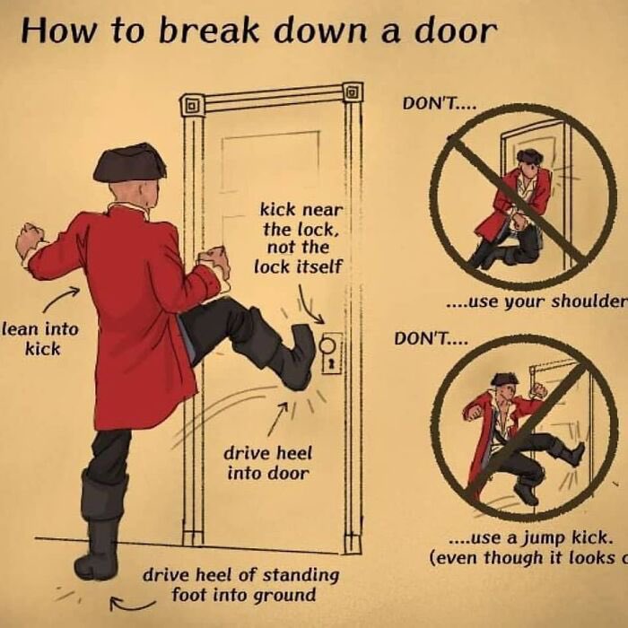 IndiaTales7's tweet image. Some Survival Tips And Tricks You Might Not Have Known Before ~ A Thread 🧵 

1. How to break a door