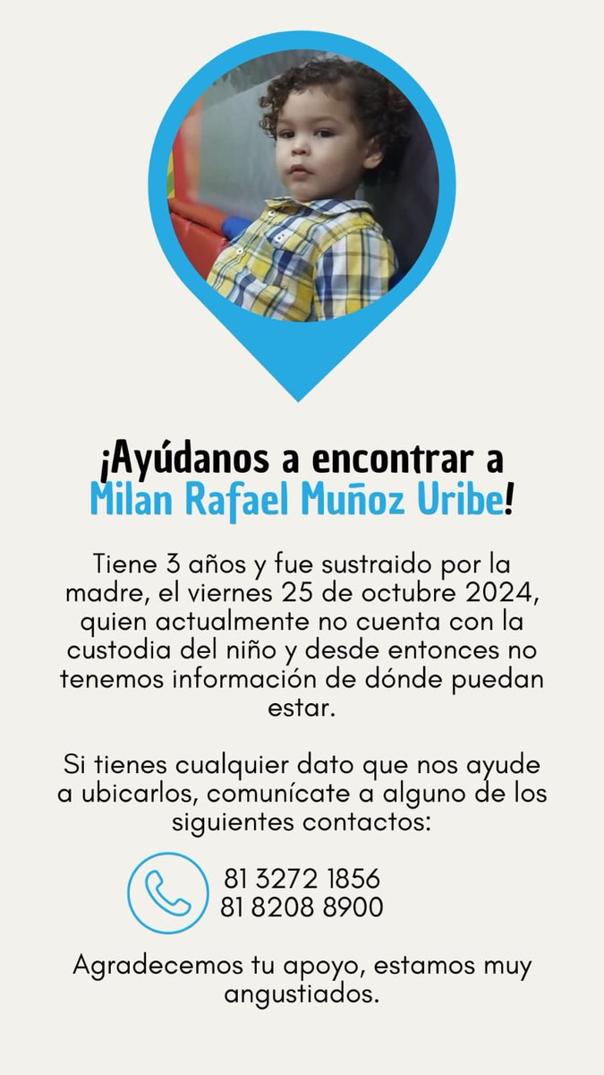 Loowop's tweet photo. Gente pls, compartan alrededor del área metropolitana de Monterrey, pero si se viraliza y cubre todo México mejor, es mi sobrino y está pasando por un proceso legal entre los padres, tenemos que pueda ser sacado del país entorpeciendo dicho proceso. 🙃 https://t.co/h3sJT245dq